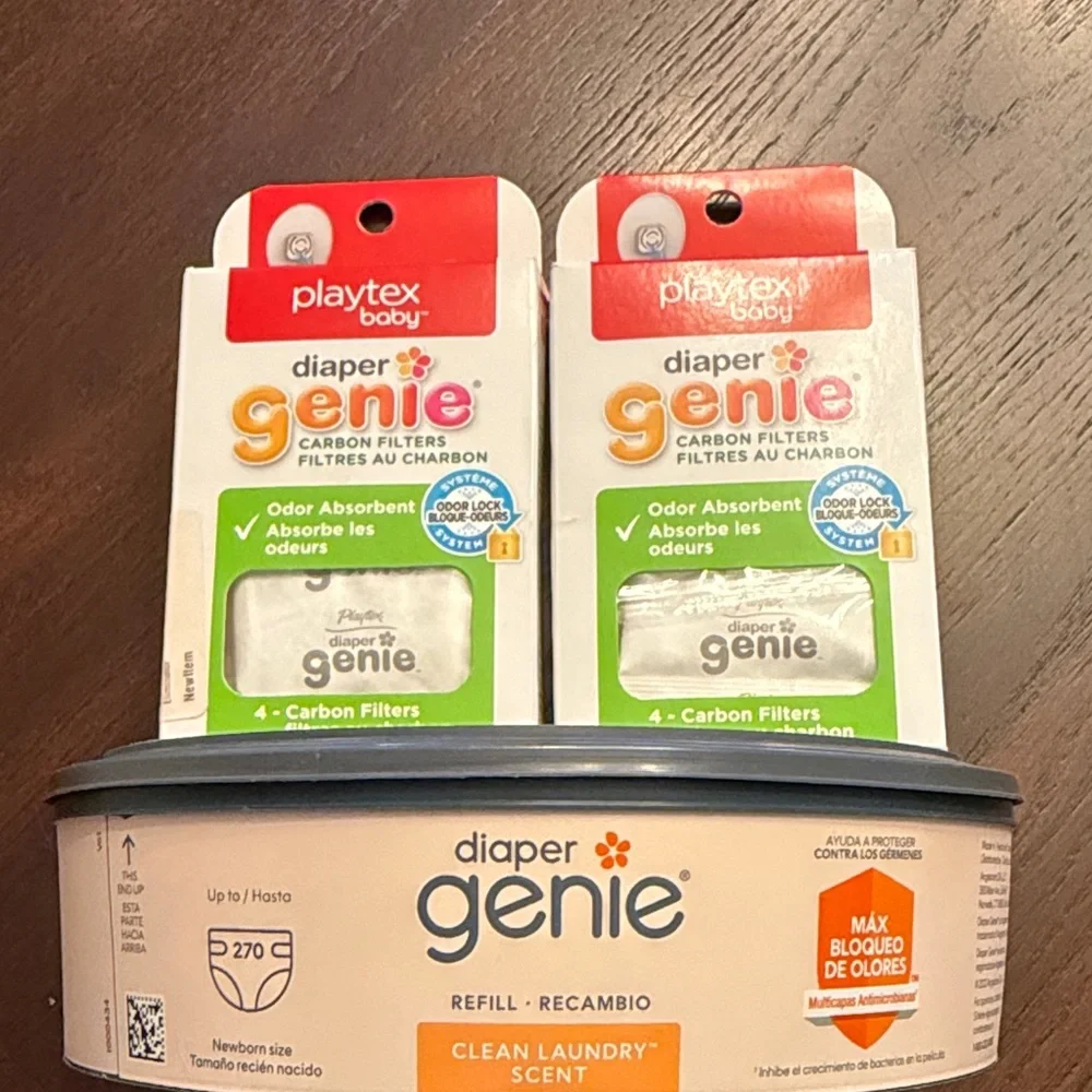 Diaper Genie Refill + 2 4-packs Carbon Odor Filters Bundle